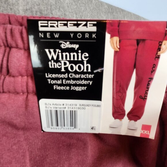 Freeze NY Winnie The Pooh Jogger Burgundy Women Size 2XL Fleece Tonal Embroidery - Picture 6 of 16